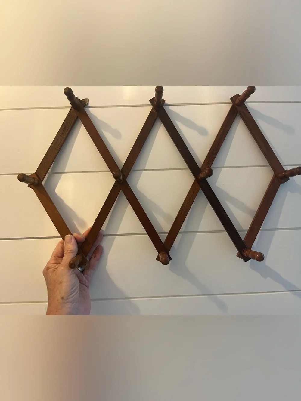 Vintage Dark Wood 10 peg Accordion Rack- Adjustable can horizontal or vertical